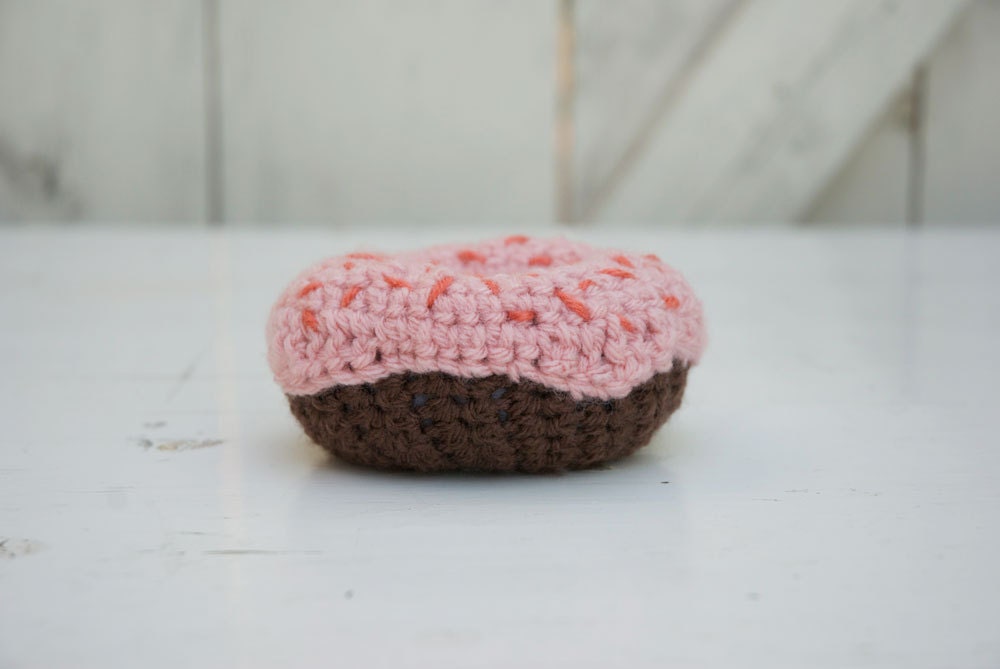 Joy Filled Donut Rattle for Babes - Chocolate with Strawberry Glaze, Pink Sprinkles