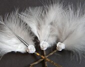 White Marabou Feather Bobby Pin Set - Bridal Wedding