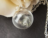 Real Dandelion Seeds Necklace, Handblown Glass, Glass Orb, Nature, Botanical
