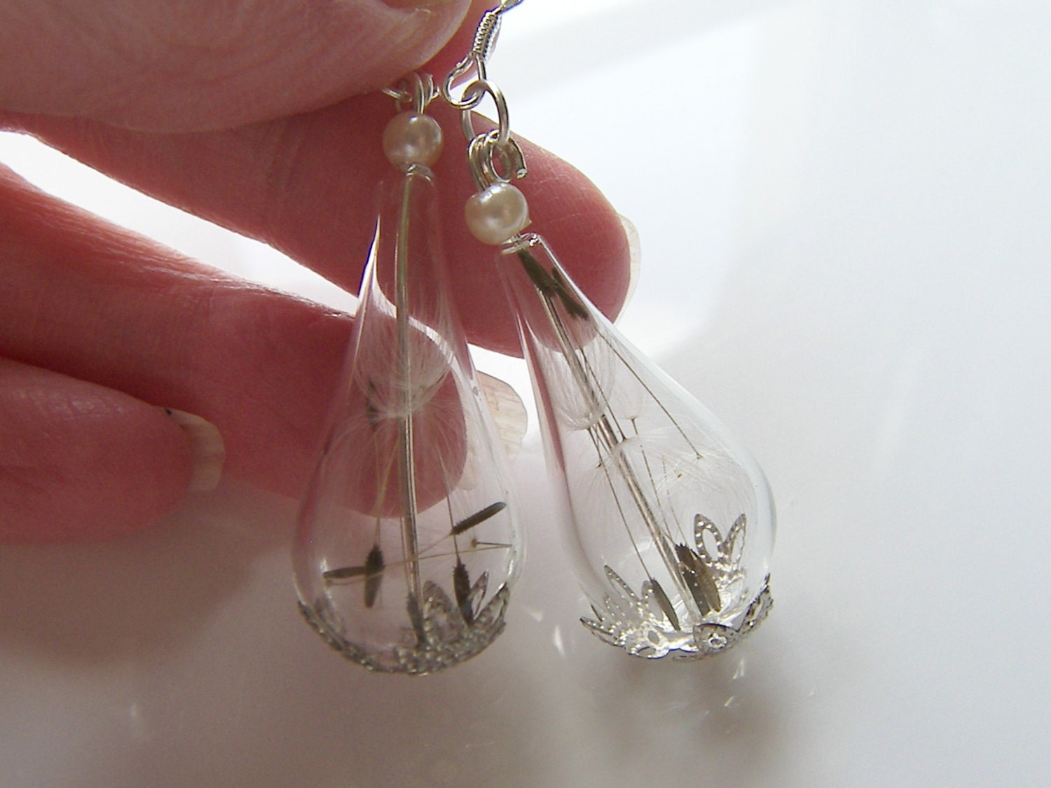 Real Dandelion Seed Earrings, Nature Specimen, Eco Friendly, Teardrop Earrings, Make a Wish