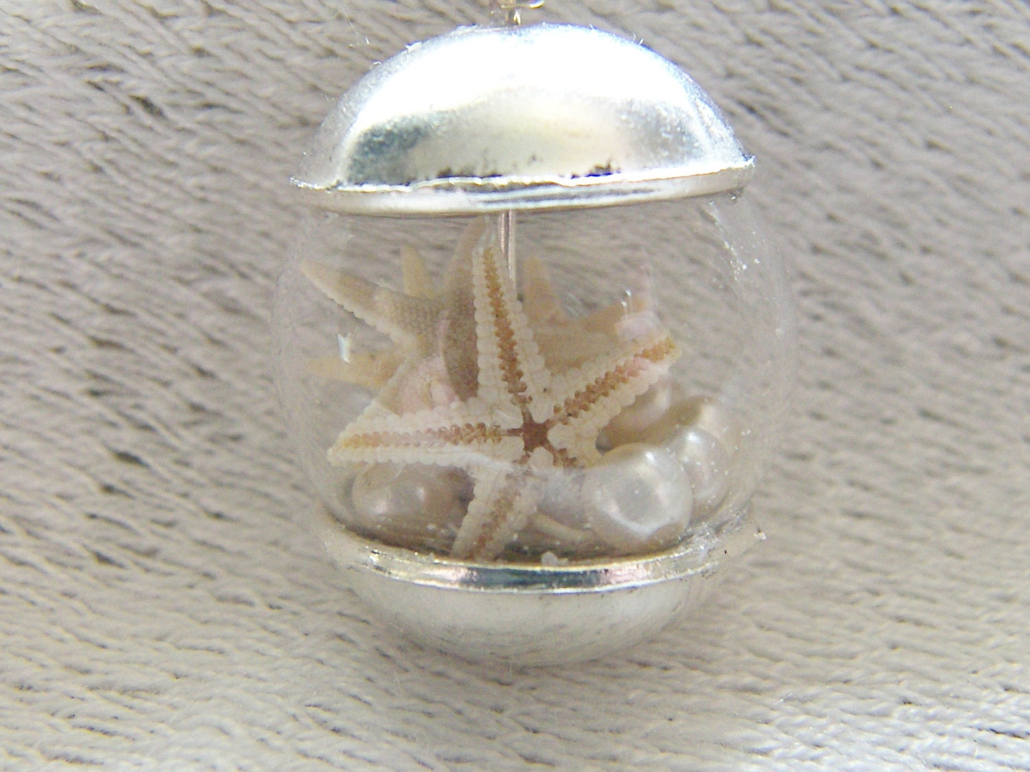 Real Starfish Necklace, Handblown Glass Globe, Nautical
