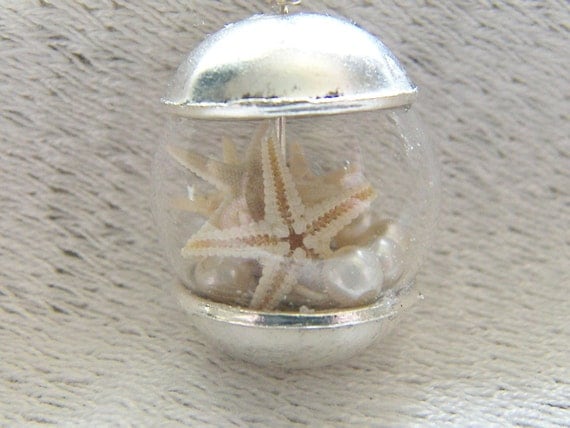Real Starfish Necklace, Handblown Glass Globe, Nautical
