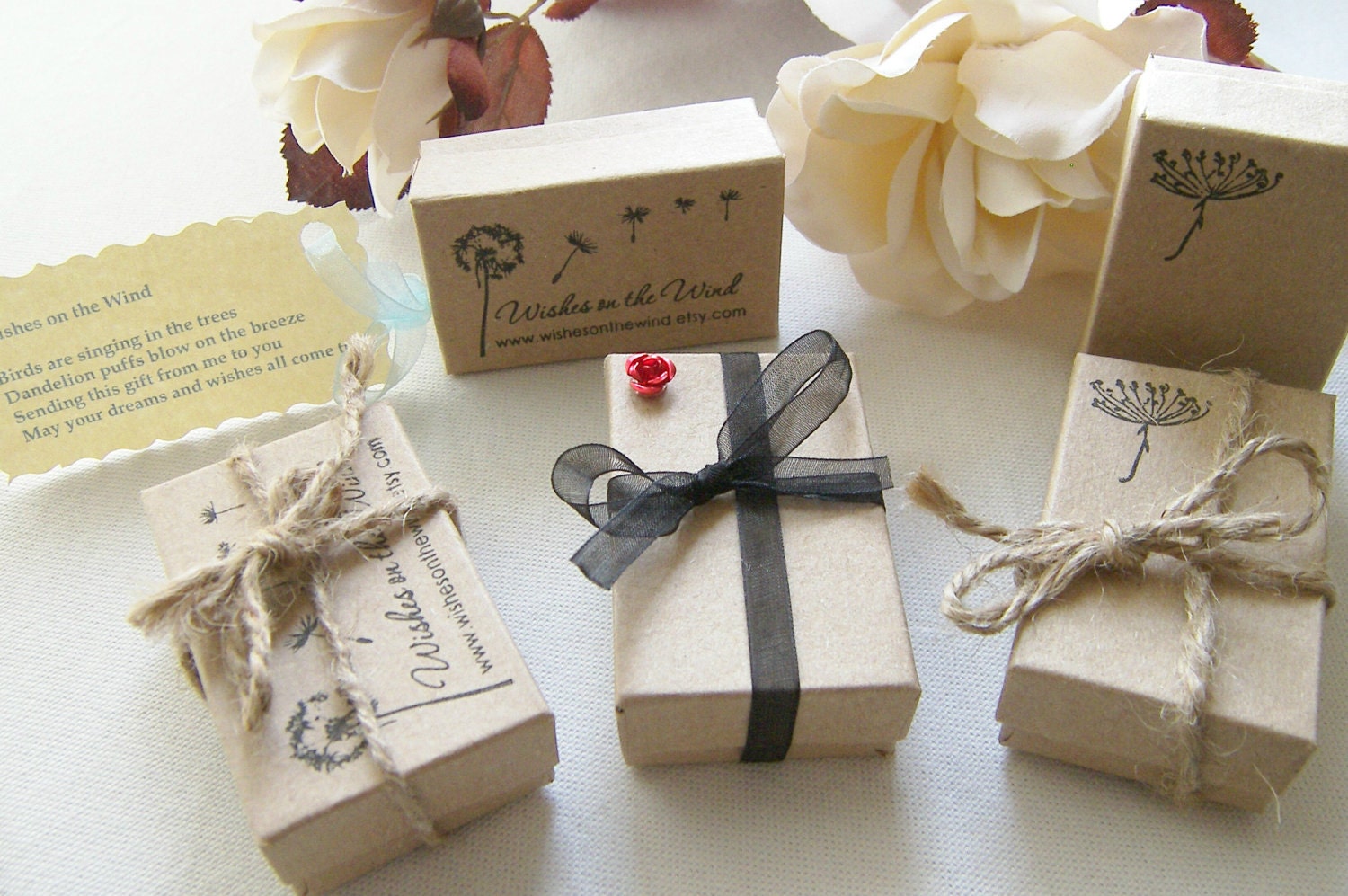 WishesontheWind Dandelion Stamped Kraft Gift Box Packaging With Poem
