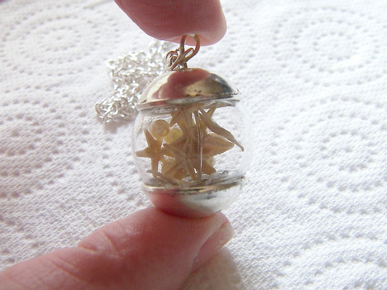 Real Starfish Necklace, Handblown Glass Globe, Nautical
