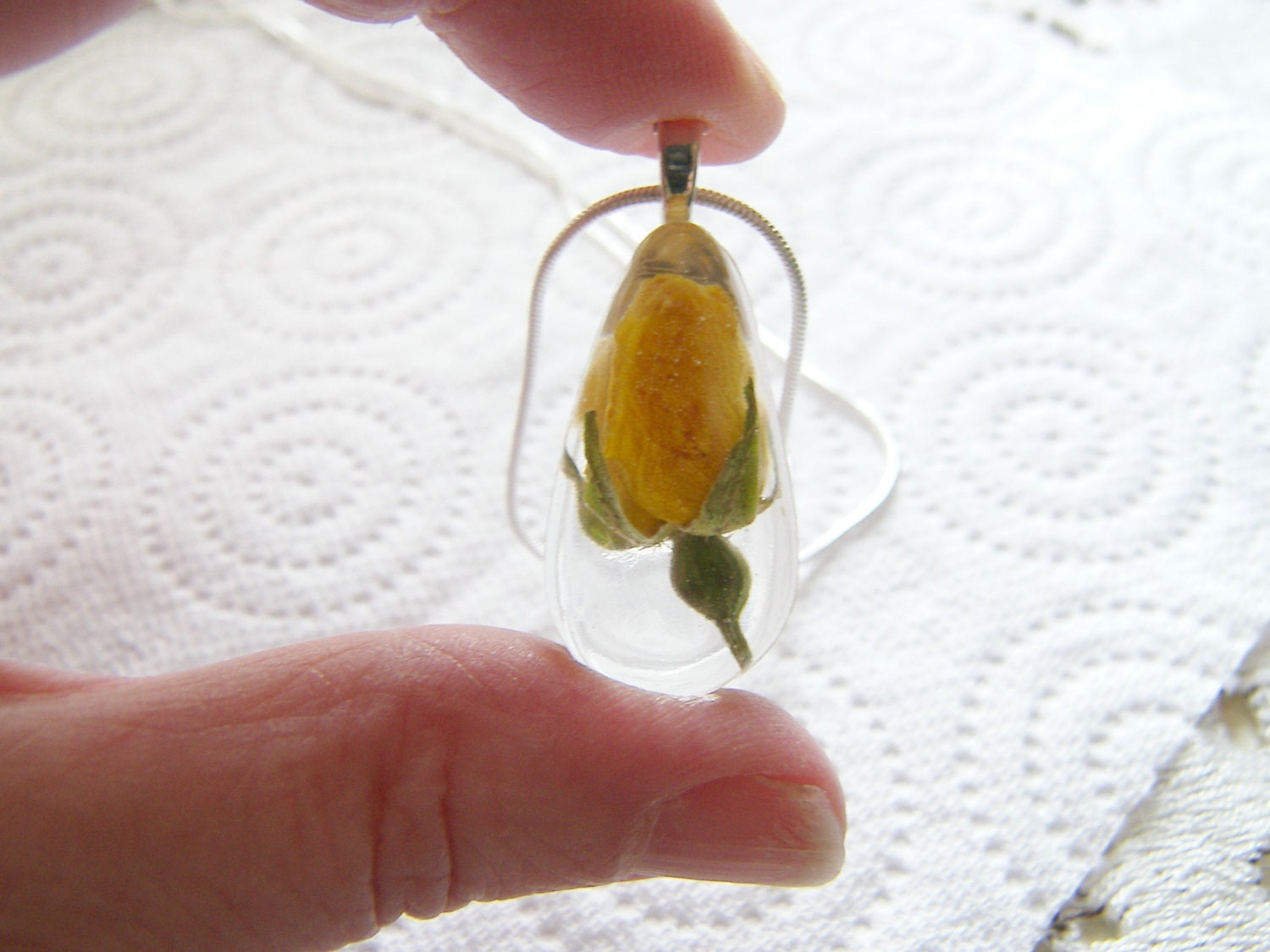 Yellow Rosebud Pendant, Botanical Necklace, Real Flower Jewelry, Eco Friendly