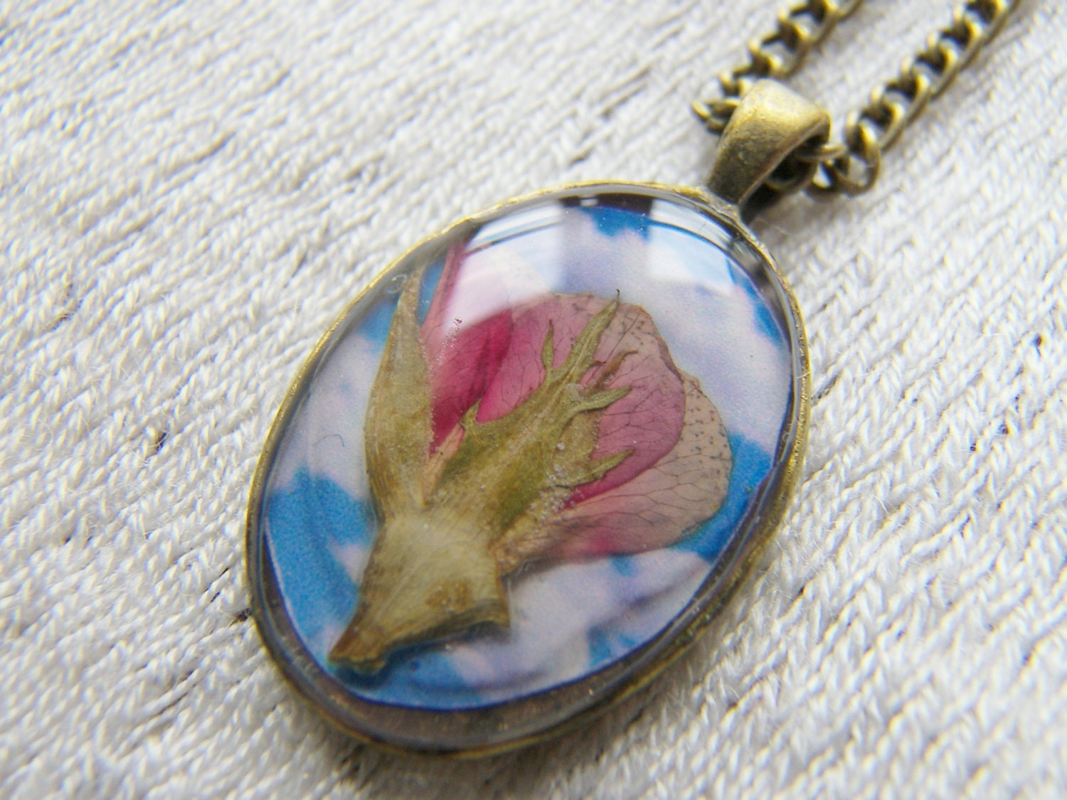 Red Rose Cameo Pendant, Real Flower, Botanical Necklace, Eco Friendly, Nature