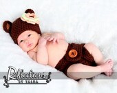 Teddy Bear Baby Crocheted Hat and Diaper Cover Newborn Photo Prop
