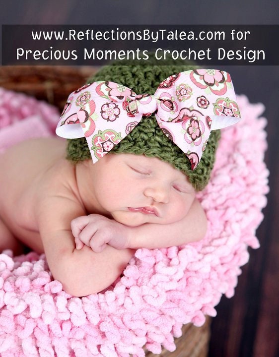 Baby Girl Beanie Hat with Bow Crochet Newborn Photo Prop