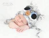 Fuzzy OWL Bird  Beanie Hat Newborn Baby Crocheted Unique Photo Prop