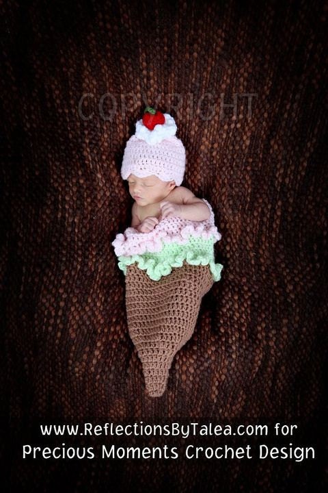 ICE CREAM CONE Cocoon and Beanie Hat Set Crochet Newborn Baby Photo Prop