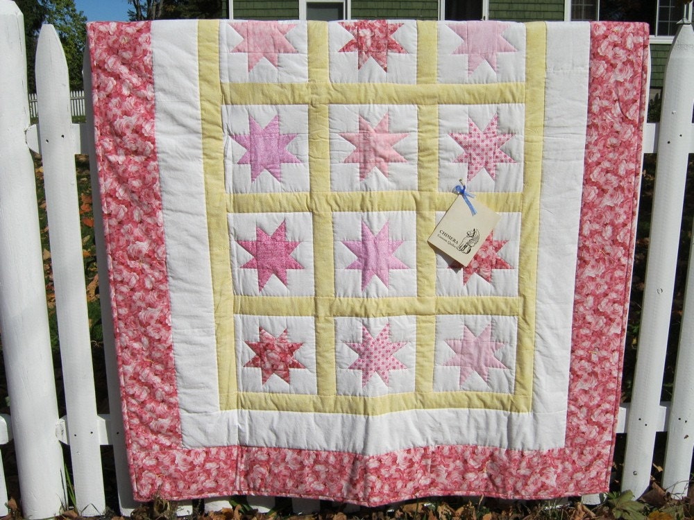 SALE, Pink and Yellow Star Quilt