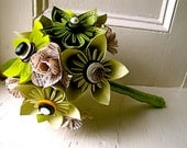 Green Kusudama and Rose Folded Paper Flower Bouquet AND matching Boutonniere for Wedding or Events by The Little Red Button on Etsy