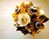 Yellow, Grey and White Kusudama and Rose Folded Paper Flower Bouquet for Wedding or Events by The Little Red Button on Etsy