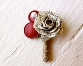 Paper Flower Boutonniere, Wedding, Book Page, Buttons, Rose