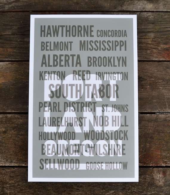 Neighborhood typography art print: 11 x 17 size, Portland, NYC, LA, choose your own city
