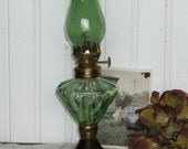 Petite Cottage Oil Lamp - Bohemian Green Glass Lamp