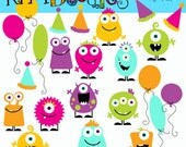 INSTANT DOWNLOAD Girly Birthday Monsters digital clipart