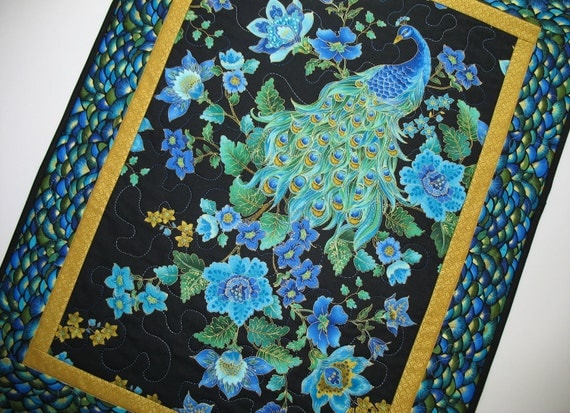 Another Peacock Wall Hanging or Table Topper in Timeless Treasure Plume Fabric