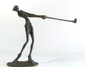 Giacometti Style Mid-Century Female Golfer Bronze Sculpture - 4EnvisioningVintage