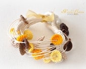 Crochet Bracelet Embroidered Cristmas Gift Hand Sewn Winter Fashion Eco Friendly Jewelry Yellow Tulip Garden  Accessories Bridemade Eco