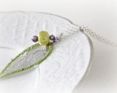 Statement Necklace Eco friendly Jewelry Spring Green Leaf Silver  Winter Valentine's Fashion Accessories Trends Embroidery Lace