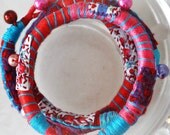 Recycled Rope Bracelet Summer Fabric Bracelet  Red and Blue Liberty Fashion Eco Friendly Jewelry Allergy Free Jewelry