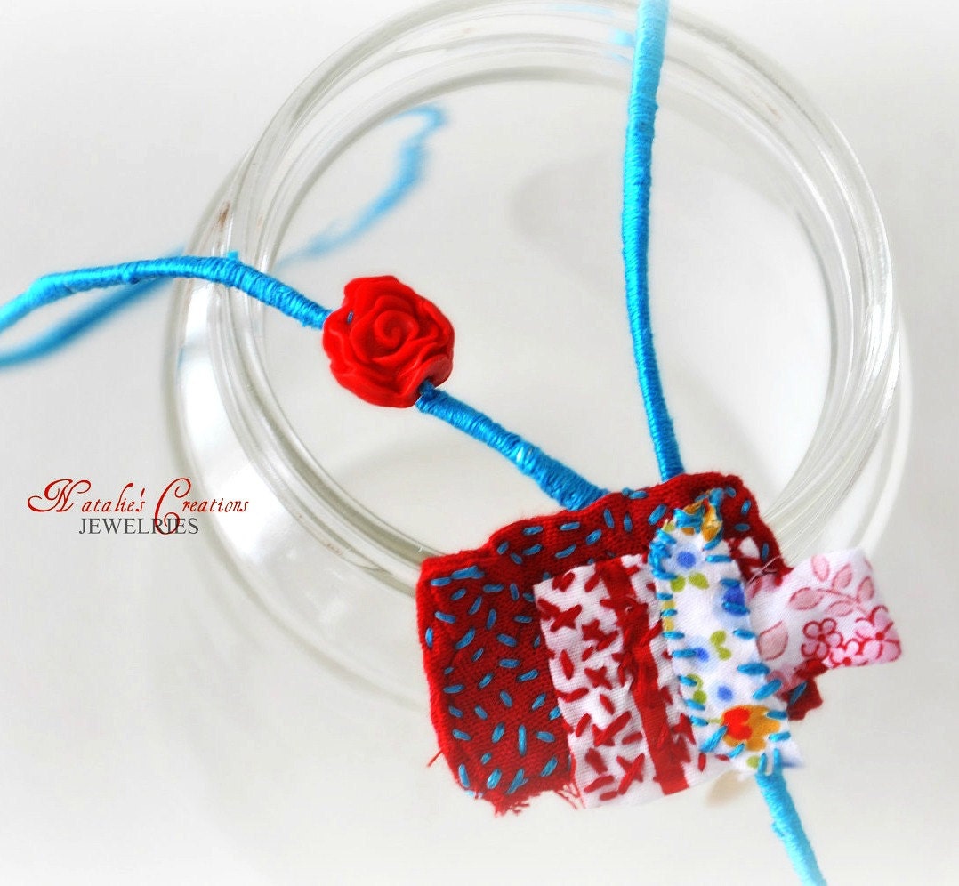 Statement Textile Necklace Mixed Media Appliqued Technique Spring Fashion Mothers Day Colorful Embroidery Hand Sewn Beaded Bohemian Jewelry