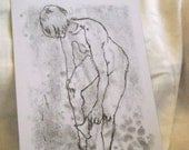 Ink Monotype Nude Figure Drawing, No. 19 - print 4X6 inch (10x15 cm) card