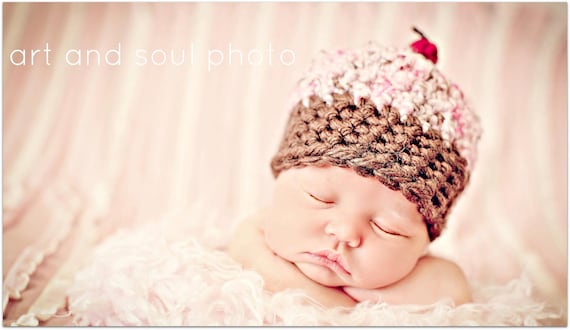 Newborn Baby Girl Photo Prop Cupcake Hat
