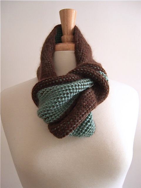 infinity twist loop scarf - aqua and chocolate - tunisian crochet