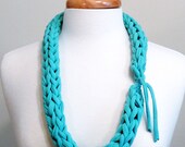 chunky knit necklace - turquoise - upcycled t-shirt fabric - READY TO SHIP