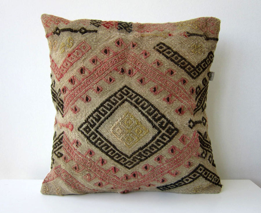 Antique handmade kilim (rug) pillow case -from eastern anatolia