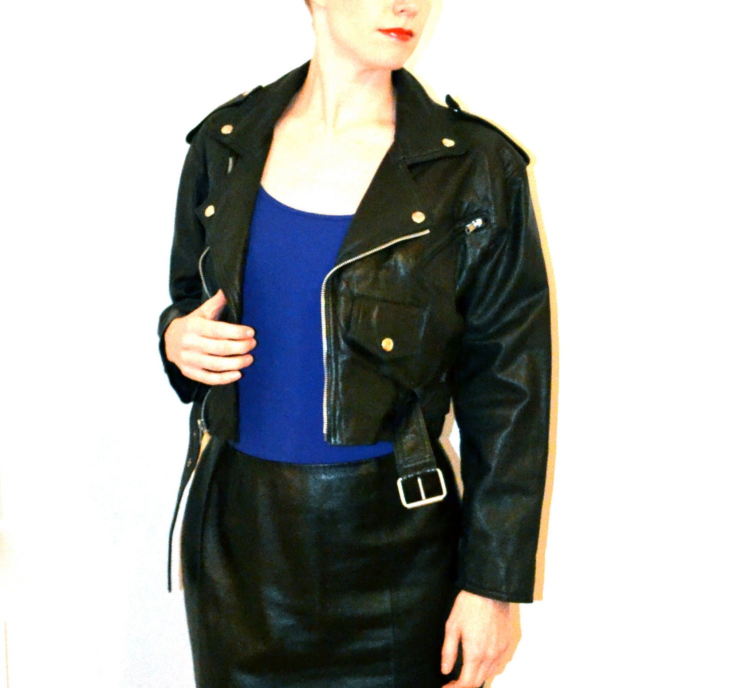 90s Black Leather Motorcycle Jacket// Vintage Biker Black Leather Jacket