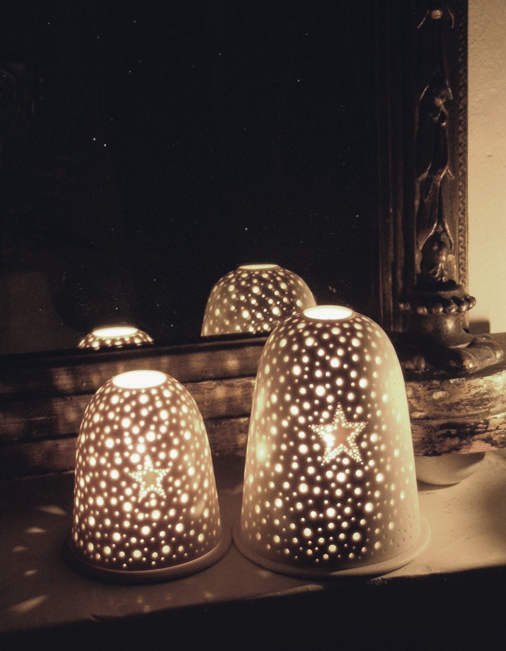 Medium Porcelain Pierced Star Tea Light Holder