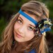 Brocade Sari Flower Headband Women Teen Tween on Blue Elastic Headband