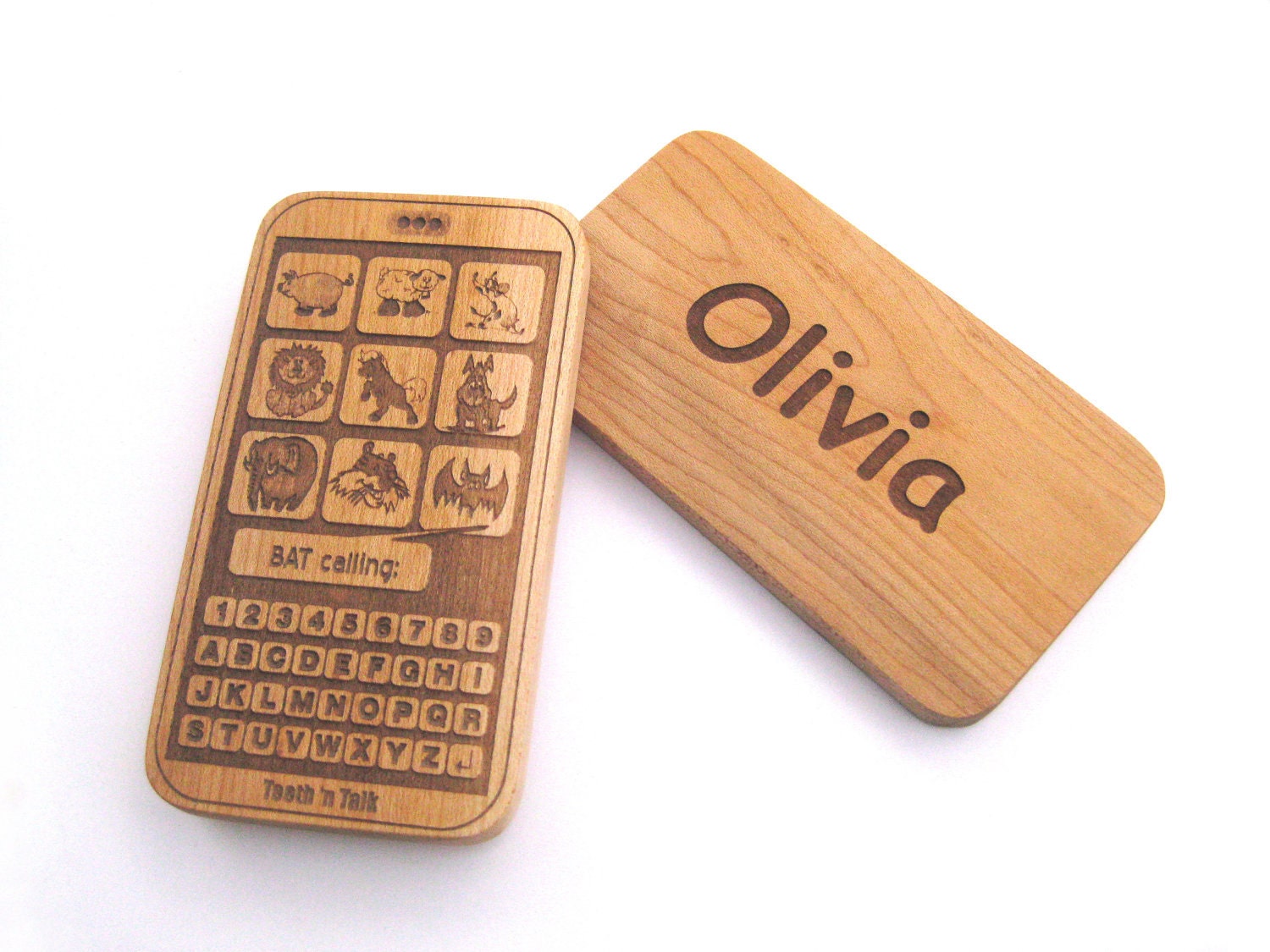 Wooden teething toy smart phone baby geek fun teething play personalized
