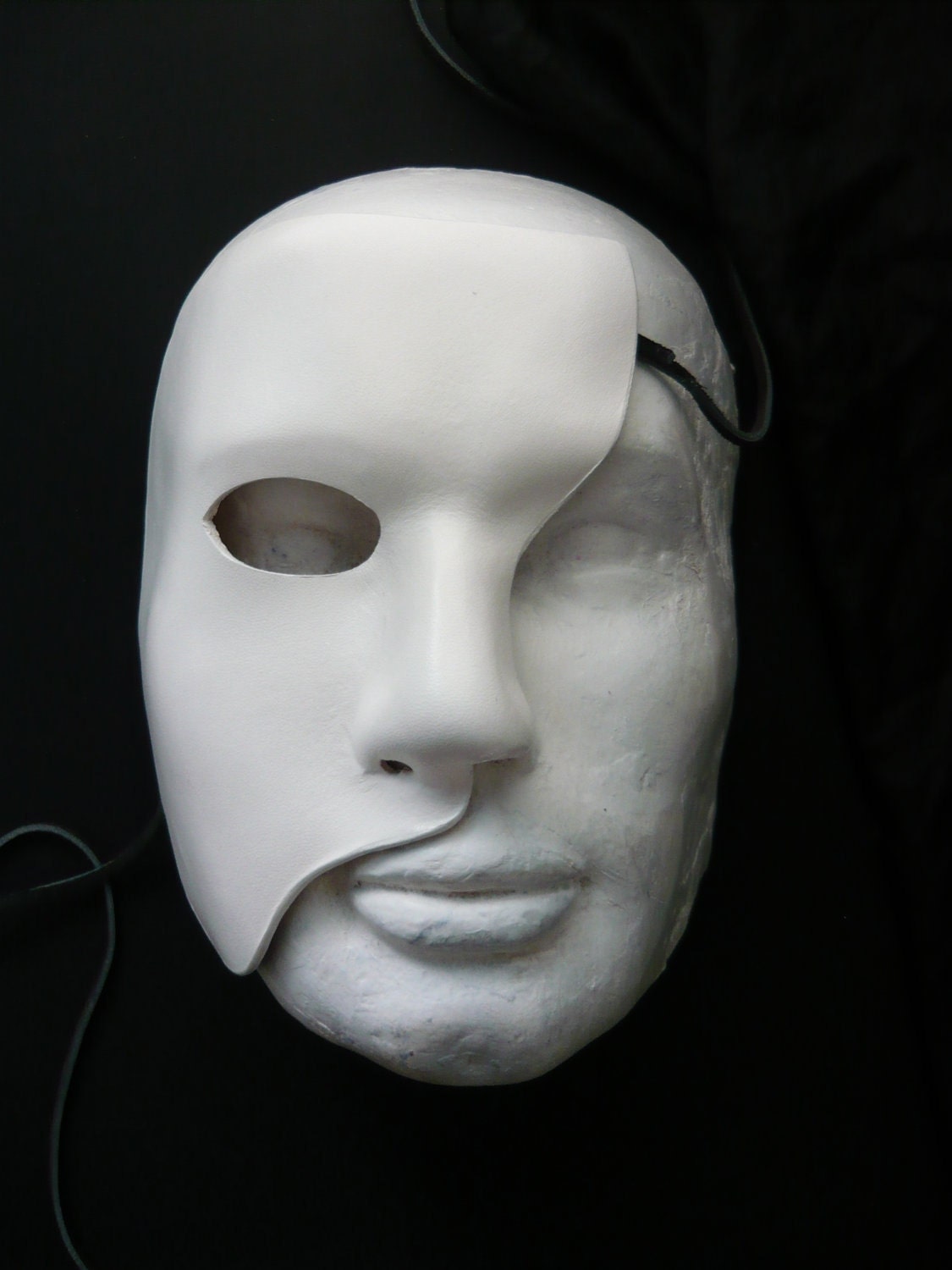 White Leather Mask Phantom of the Opera Stage Theatre Opera Half Face Courture Masquerade