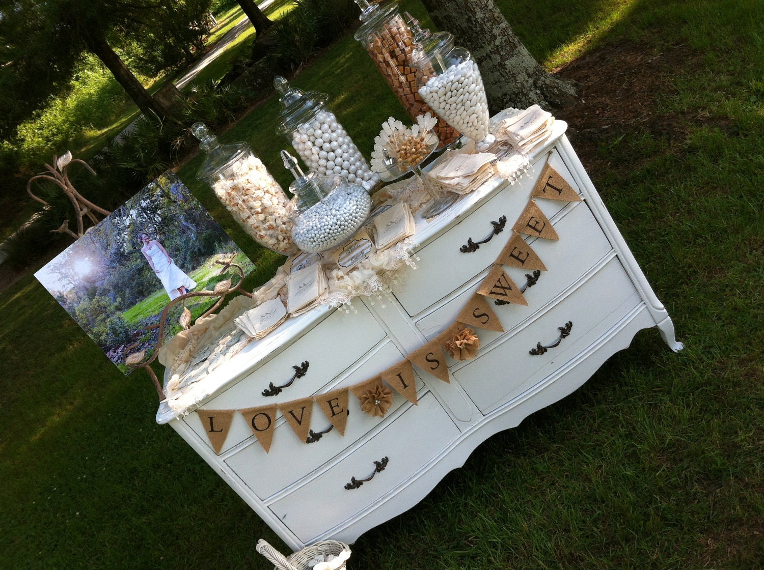 LOVE is SWEET Wedding Candy Bar Sign Burlap Banner