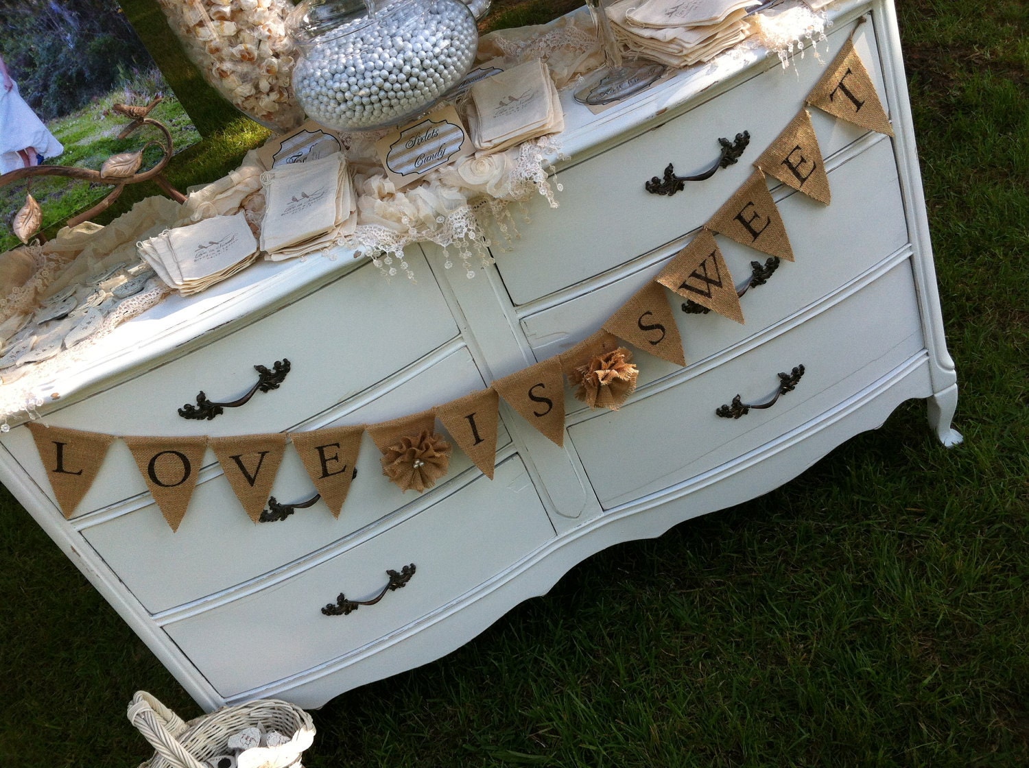 LOVE is SWEET Wedding Candy Bar Sign Burlap Banner