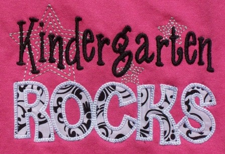 Kindergarten Rocks tshirt appliqued Damask fabric t shirt