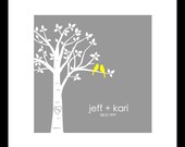 Personalized Custom Love Birds Wedding Family Tree - Paper 1st Anniversary Gift - 8"x8" Square Print