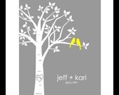 Personalized Custom Love Birds Family Tree -  First Anniversary Paper Gift - 8"x10" Poster Print (Yellow/Gray)