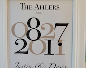 Wedding Date Family Name Print with Wedding Location/Numbers - Important Dates - Dates to Remember -8"x10"