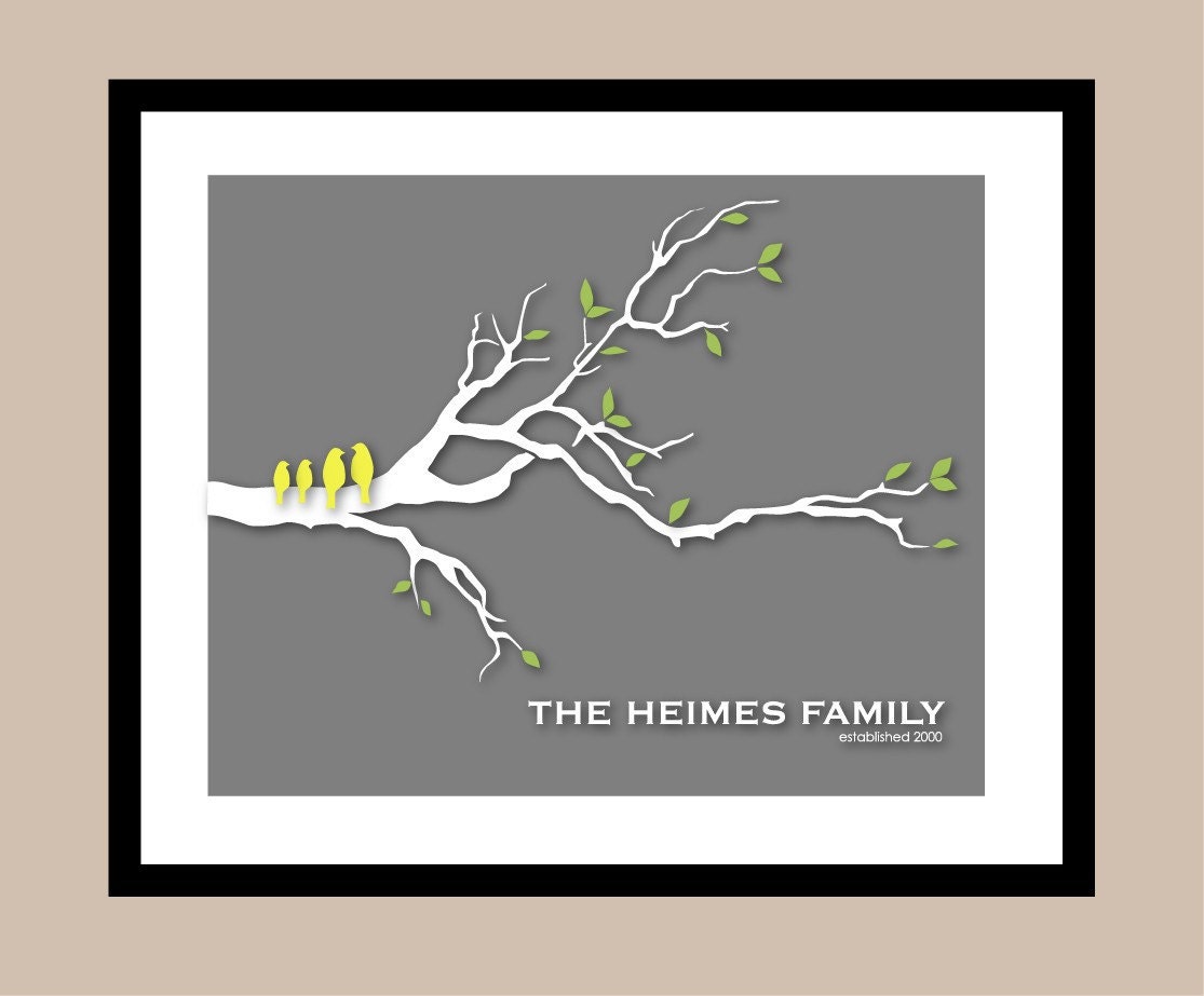 Personalized Love Bird Family Tree Branch - Anniversary Gift - Housewarming Gift - 11"x14"