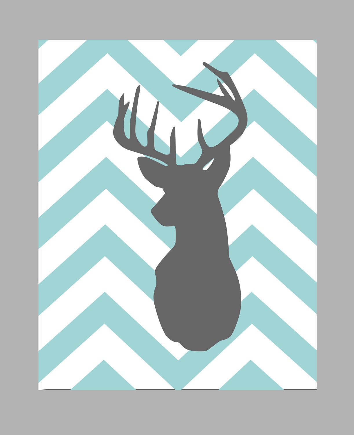 Deer Silhouette with Chevron Zig Zag Stripes - One print - 11"x14"