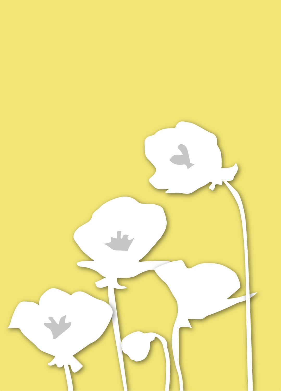 Poppies Yellow and Gray Silhouette Series - Set of three 8x10s