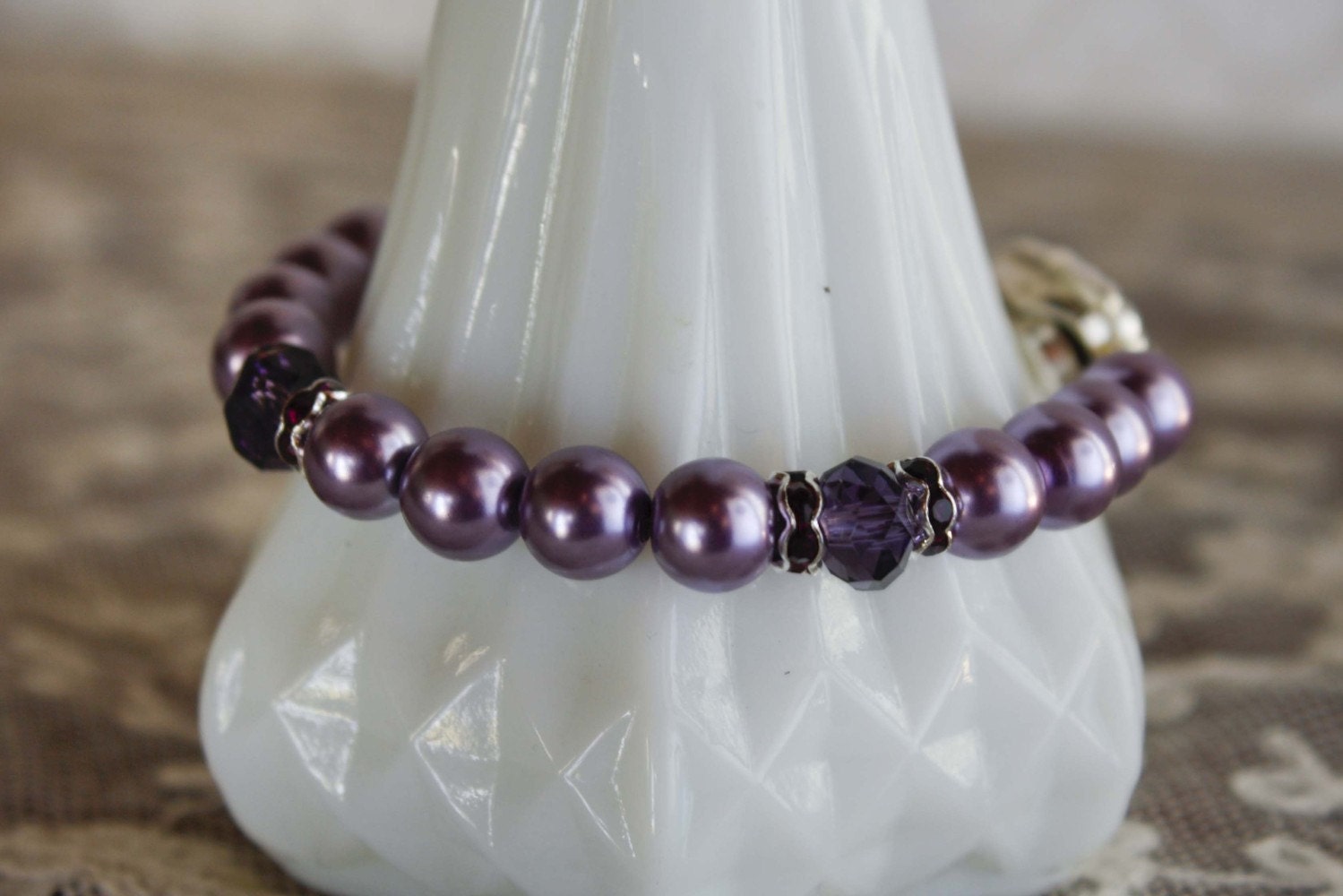 Purple Pearl & Swarovski Crystal Bracelet - Custom Colors Available