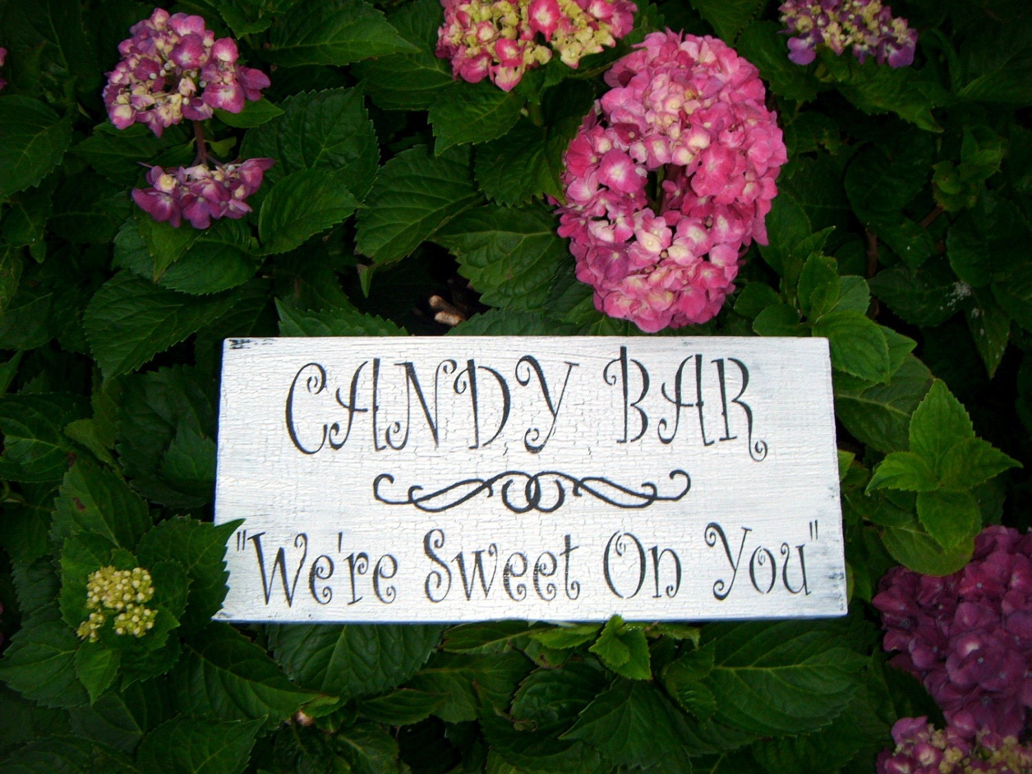 CANDY BAR Wedding sign,"We're Sweet On You" - Shabby Chic Distressed- Cute for your wedding reception candy bar, candy buffet table