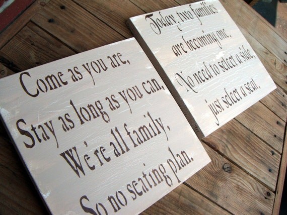 Wedding Seating plan sign set, Rustic Country Wedding signs "Come as you are...No seating plan" & "Today, two families are becoming one..."
