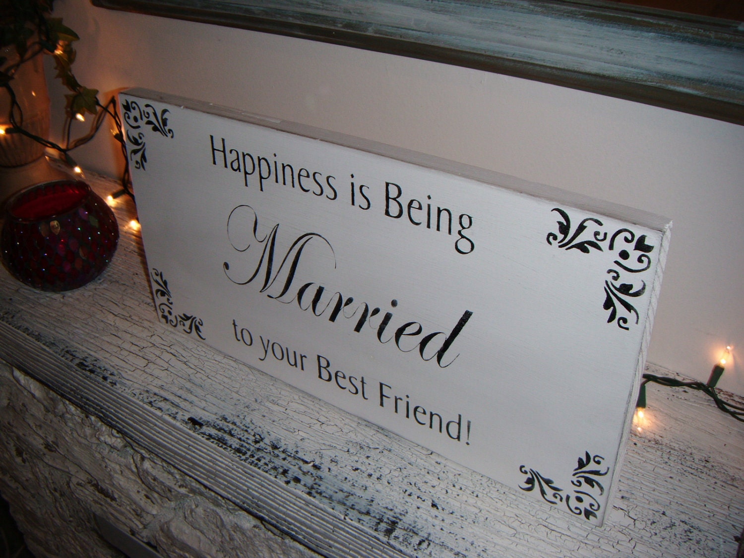 Elegant Black Tie Wedding Sign, "Happiness is Being Married to Your Best Friend" - could also be a personalized directional sign
